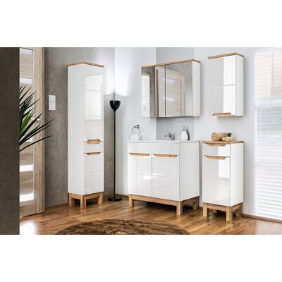 Set mobilier baie Bali White Lava 80 cm, dulapuri, masca cu lavoar si cabinet cu oglinda, Comad, MDF/PAL, alb Set mobilier baie Bali White Lava 80 cm, dulapuri, masca cu lavoar si cabinet cu oglinda, Comad, MDF/PAL, alb