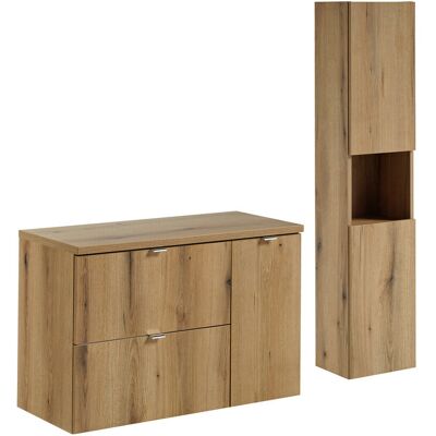 Set mobilier baie Nova Oak 90 cm, dulap inalt si masca lavoar, Comad, PAL, stejar/alb Set mobilier baie Nova Oak 90 cm, dulap inalt si masca lavoar, Comad, PAL, stejar/alb