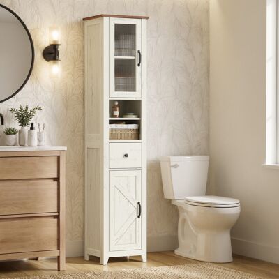 Dulap baie inalt Vasagle Liry, cu sertar si rafturi, 33x31.5x171 cm, MDF/PAL, alb rustic/maro Dulap baie inalt Vasagle Liry, cu sertar si rafturi, 33x31.5x171 cm, MDF/PAL, alb rustic/maro