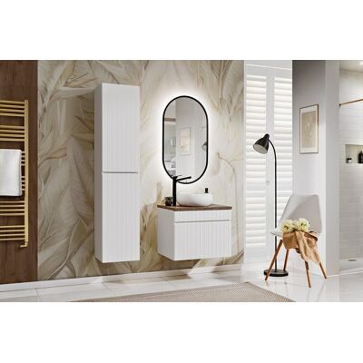 Set mobilier baie Iconic White 60 cm, dulap inalt, masca cu lavoar si oglinda LED, Comad, MDF/PAL, alb Set mobilier baie Iconic White 60 cm, dulap inalt, masca cu lavoar si oglinda LED, Comad, MDF/PAL, alb