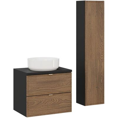 Set mobilier baie Talia Casella 60 cm, dulap inalt si masca cu lavoar, MDF/PAL, Comad, stejar/negru mat Set mobilier baie Talia Casella 60 cm, dulap inalt si masca cu lavoar, MDF/PAL, Comad, stejar/negru mat