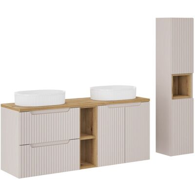 Set mobilier baie Nova Cashmere Beyond 140 cm, dulap inalt si masca dubla cu lavoar, Comad, MDF/PAL, casmir Set mobilier baie Nova Cashmere Beyond 140 cm, dulap inalt si masca dubla cu lavoar, Comad, MDF/PAL, casmir