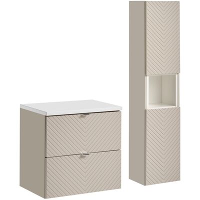 Set mobilier baie Viva Cashmere 60 cm S HC, dulap inalt si masca lavoar, Comad, MDF/PAL, casmir/alb Set mobilier baie Viva Cashmere 60 cm S HC, dulap inalt si masca lavoar, Comad, MDF/PAL, casmir/alb
