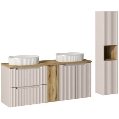 Set mobilier baie Nova Cashmere 140 cm, dulap inalt si masca dubla cu lavoar, Comad, MDF/PAL, casmir Set mobilier baie Nova Cashmere 140 cm, dulap inalt si masca dubla cu lavoar, Comad, MDF/PAL, casmir