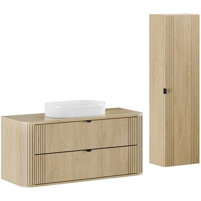 Set mobilier baie, Ovalia Cremona Beyond 120 cm, dulap inalt si masca cu lavoar, Comad, MDF/PAL, stejar Set mobilier baie, Ovalia Cremona Beyond 120 cm, dulap inalt si masca cu lavoar, Comad, MDF/PAL, stejar