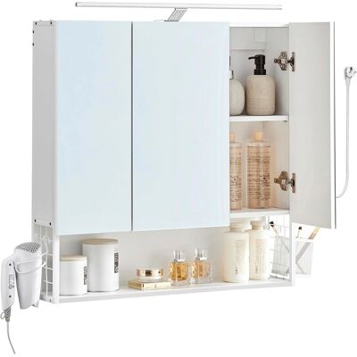 Dulap de baie cu oglinda si lampa LED, Vasagle, 70x16x70 cm, PAL/otel/sticla, alb Dulap de baie cu oglinda si lampa LED, Vasagle, 70x16x70 cm, PAL/otel/sticla, alb