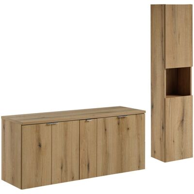 Set mobilier baie Nova Oak 140 cm D HC, dulap inalt si masca dubla lavoar, Comad, PAL, stejar Set mobilier baie Nova Oak 140 cm D HC, dulap inalt si masca dubla lavoar, Comad, PAL, stejar