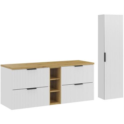 Set mobilier baie Adel White Artisan 140 cm HC, dulap inalt si masca dubla lavoar, Comad, MDF/PAL, alb mat/stejar Set mobilier baie Adel White Artisan 140 cm HC, dulap inalt si masca dubla lavoar, Comad, MDF/PAL, alb mat/stejar