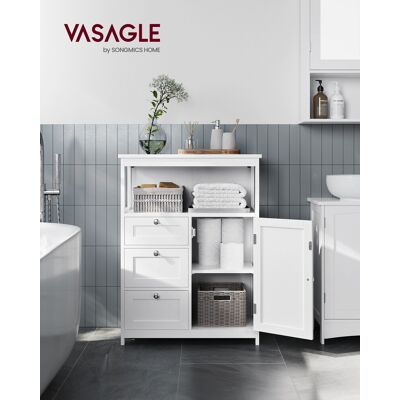 Dulap de baie cu sertare si rafturi, Vasagle, 60x30x80 cm, MDF, alb Dulap de baie cu sertare si rafturi, Vasagle, 60x30x80 cm, MDF, alb