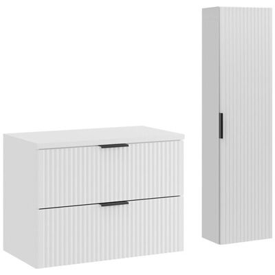 Set mobilier baie Adel White 80 cm HC, dulap inalt si masca lavoar, Comad, MDF/PAL, alb mat Set mobilier baie Adel White 80 cm HC, dulap inalt si masca lavoar, Comad, MDF/PAL, alb mat
