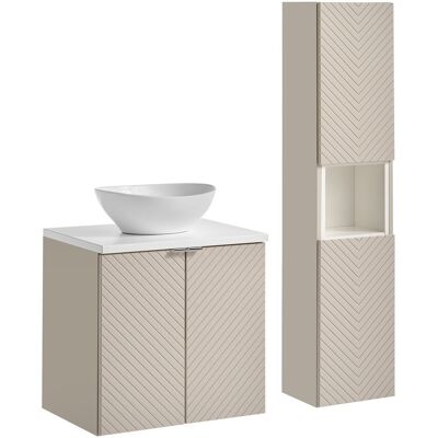 Set mobilier baie Viva Cashmere Lola 60 cm, dulap inalt si masca cu lavoar, Comad, MDF/PAL, casmir/alb Set mobilier baie Viva Cashmere Lola 60 cm, dulap inalt si masca cu lavoar, Comad, MDF/PAL, casmir/alb
