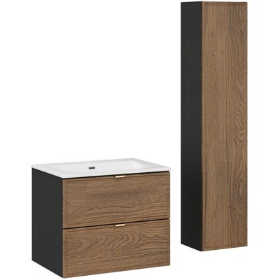Set mobilier baie Talia Casella Sky 60 cm, dulap inalt si masca cu lavoar, Comad, MDF/PAL, stejar/negru mat Set mobilier baie Talia Casella Sky 60 cm, dulap inalt si masca cu lavoar, Comad, MDF/PAL, stejar/negru mat