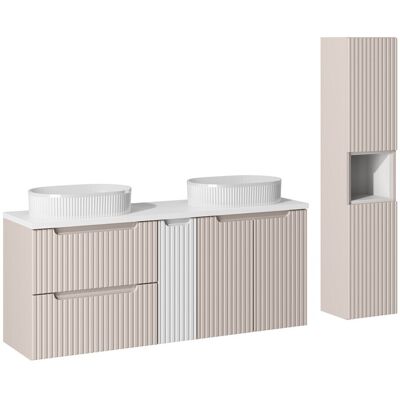 Set mobilier baie Nova Cashmere Beyond 140 cm, dulap inalt si masca dubla cu lavoar, Comad, MDF/PAL, casmir/alb Set mobilier baie Nova Cashmere Beyond 140 cm, dulap inalt si masca dubla cu lavoar, Comad, MDF/PAL, casmir/alb