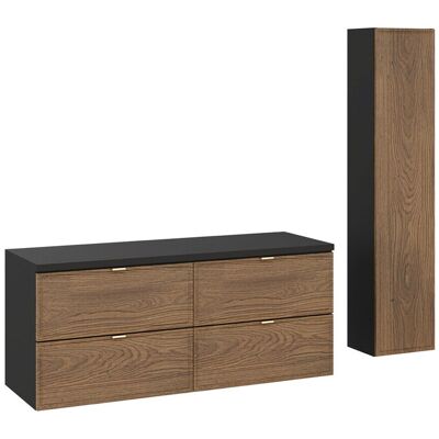 Set mobilier baie Talia Casella 120 cm, dulap inalt si masca dubla lavoar, Comad, MDF/PAL, stejar/negru mat Set mobilier baie Talia Casella 120 cm, dulap inalt si masca dubla lavoar, Comad, MDF/PAL, stejar/negru mat