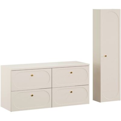 Set mobilier baie Donna Sand 120 cm, dulap inalt si masca dubla lavoar, Comad, MDF/PAL, bej nisip Set mobilier baie Donna Sand 120 cm, dulap inalt si masca dubla lavoar, Comad, MDF/PAL, bej nisip