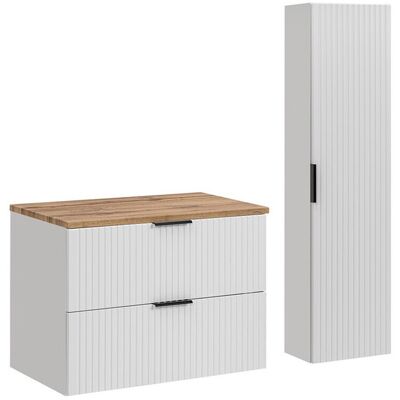 Set mobilier baie Adel White Wotan 80 cm HC, dulap inalt si masca lavoar, Comad, MDF/PAL, alb mat/wotan Set mobilier baie Adel White Wotan 80 cm HC, dulap inalt si masca lavoar, Comad, MDF/PAL, alb mat/wotan