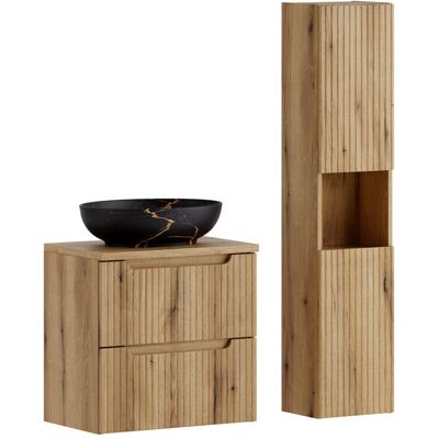 Set mobilier baie Nova Coast Evoke Mona 60 cm, dulap inalt si masca cu lavoar, Comad, MDF/PAL, stejar Set mobilier baie Nova Coast Evoke Mona 60 cm, dulap inalt si masca cu lavoar, Comad, MDF/PAL, stejar