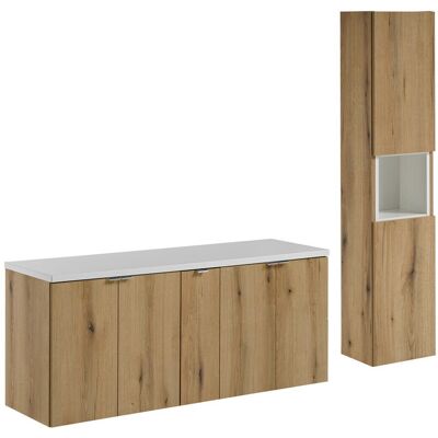 Set mobilier baie Nova Oak 140 cm D HC, dulap inalt si masca dubla lavoar, Comad, MDF/PAL, stejar/alb Set mobilier baie Nova Oak 140 cm D HC, dulap inalt si masca dubla lavoar, Comad, MDF/PAL, stejar/alb