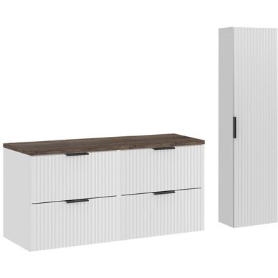Set mobilier baie Adel White Vintage 120 cm HC, dulap inalt si masca dubla lavoar, Comad, MDF/PAL, alb mat/stejar vintage Set mobilier baie Adel White Vintage 120 cm HC, dulap inalt si masca dubla lavoar, Comad, MDF/PAL, alb mat/stejar vintage