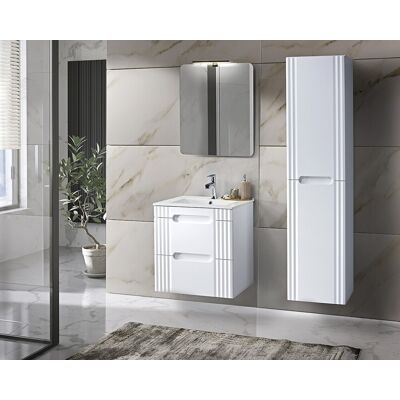 Set mobilier baie Fiji White 60 cm, dulap inalt, masca cu lavoar si oglinda, Comad, MDF/PAL, alb Set mobilier baie Fiji White 60 cm, dulap inalt, masca cu lavoar si oglinda, Comad, MDF/PAL, alb