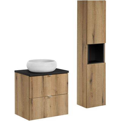 Set mobilier baie, Nova Oak 60 cm S, dulap inalt si masca cu lavoar, Comad, MDF/PAL, stejar/negru Set mobilier baie, Nova Oak 60 cm S, dulap inalt si masca cu lavoar, Comad, MDF/PAL, stejar/negru