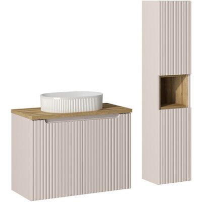 Set mobilier baie Nova Cashmere Beyond 80 cm, dulap inalt si masca cu lavoar, Comad, MDF/PAL, casmir Set mobilier baie Nova Cashmere Beyond 80 cm, dulap inalt si masca cu lavoar, Comad, MDF/PAL, casmir