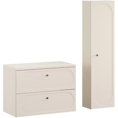 Set mobilier baie Donna Sand 80 cm, dulap inalt si masca lavoar, Comad, MDF/PAL, bej nisip Set mobilier baie Donna Sand 80 cm, dulap inalt si masca lavoar, Comad, MDF/PAL, bej nisip