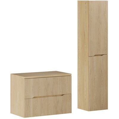 Set mobilier baie Nordic Cremona 80 cm, dulap inalt si masca lavoar, Comad, MDF/PAL, stejar Set mobilier baie Nordic Cremona 80 cm, dulap inalt si masca lavoar, Comad, MDF/PAL, stejar