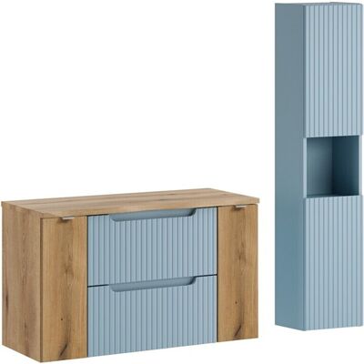 Set mobilier baie Nova Denim Oak 100 cm, dulap inalt si masca lavoar, Comad, MDF/PAL, albastru denim Set mobilier baie Nova Denim Oak 100 cm, dulap inalt si masca lavoar, Comad, MDF/PAL, albastru denim