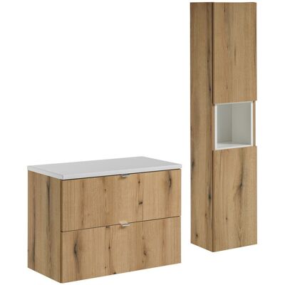 Set mobilier baie Nova Coast Evoke 80 cm S, dulap inalt si masca lavoar, Comad, MDF/PAL, stejar/alb Set mobilier baie Nova Coast Evoke 80 cm S, dulap inalt si masca lavoar, Comad, MDF/PAL, stejar/alb