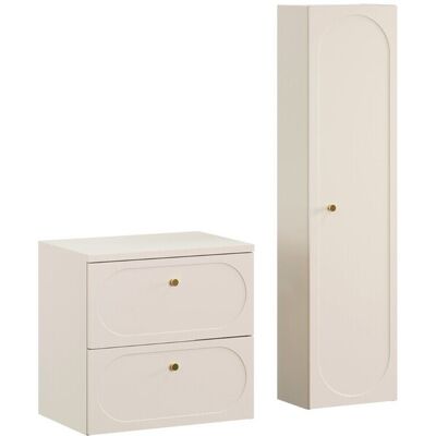 Set mobilier baie Donna Sand 60 cm, dulap inalt si masca lavoar, Comad, MDF/PAL, bej nisip Set mobilier baie Donna Sand 60 cm, dulap inalt si masca lavoar, Comad, MDF/PAL, bej nisip
