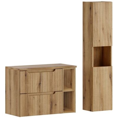 Set mobilier baie Nova Coast Evoke Oak 80 cm, dulap inalt si masca lavoar, Comad, MDF/PAL, stejar Set mobilier baie Nova Coast Evoke Oak 80 cm, dulap inalt si masca lavoar, Comad, MDF/PAL, stejar