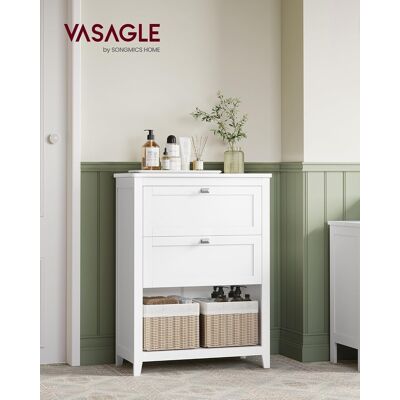 Dulap pentru baie cu 2 sertare si 2 cosuri, Vasagle, 60x30x80 cm, MDF, alb Dulap pentru baie cu 2 sertare si 2 cosuri, Vasagle, 60x30x80 cm, MDF, alb
