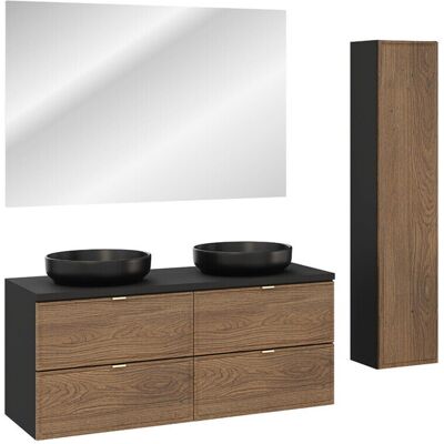 Set mobilier baie Talia Casella 120 cm, dulap inalt si masca dubla cu lavoar si oglinda, Comad, MDF/PAL, stejar/negru mat Set mobilier baie Talia Casella 120 cm, dulap inalt si masca dubla cu lavoar si oglinda, Comad, MDF/PAL, stejar/negru mat