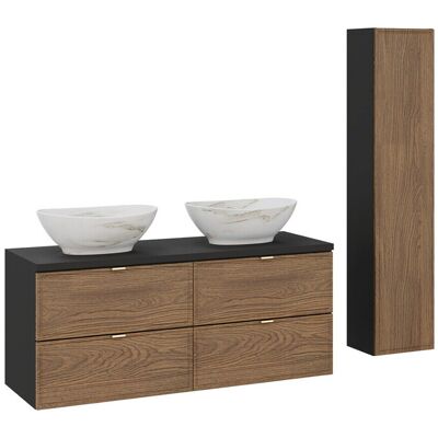 Set mobilier baie Talia Casella 120 cm, dulap inalt si masca dubla cu lavoar, Comad, MDF/PAL, stejar/negru mat Set mobilier baie Talia Casella 120 cm, dulap inalt si masca dubla cu lavoar, Comad, MDF/PAL, stejar/negru mat