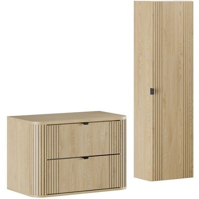Set mobilier baie, Ovalia Cremona 80 cm, dulap inalt si masca lavoar, Comad, MDF/PAL, stejar Set mobilier baie, Ovalia Cremona 80 cm, dulap inalt si masca lavoar, Comad, MDF/PAL, stejar