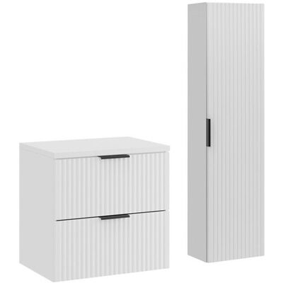 Set mobilier baie Adel White 60 cm HC, dulap inalt si masca lavoar, Comad, MDF/PAL, alb mat Set mobilier baie Adel White 60 cm HC, dulap inalt si masca lavoar, Comad, MDF/PAL, alb mat