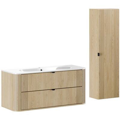 Set mobilier baie, Ovalia Cremona 120 cm, dulap inalt si masca cu lavoar, Comad, MDF/PAL, stejar Set mobilier baie, Ovalia Cremona 120 cm, dulap inalt si masca cu lavoar, Comad, MDF/PAL, stejar