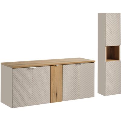 Set mobilier baie Viva Cashmere Lola 140 cm, dulap inalt si masca dubla lavoar, Comad, MDF/PAL, casmir Set mobilier baie Viva Cashmere Lola 140 cm, dulap inalt si masca dubla lavoar, Comad, MDF/PAL, casmir