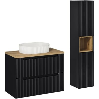 Set mobilier baie Nova Black Beyond 80 cm, dulap inalt si masca cu lavoar, Comad, MDF/PAL, negru/stejar Set mobilier baie Nova Black Beyond 80 cm, dulap inalt si masca cu lavoar, Comad, MDF/PAL, negru/stejar