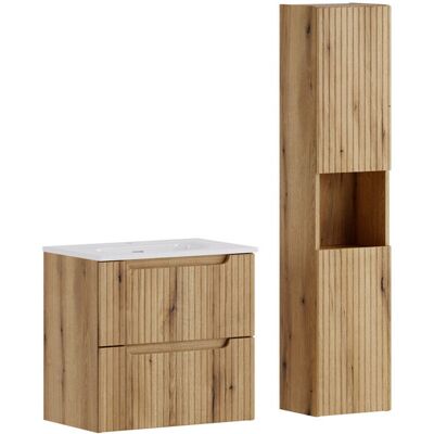 Set mobilier baie Nova Coast Evoke Sky 60 cm, dulap inalt si masca cu lavoar, Comad, MDF/PAL, stejar Set mobilier baie Nova Coast Evoke Sky 60 cm, dulap inalt si masca cu lavoar, Comad, MDF/PAL, stejar