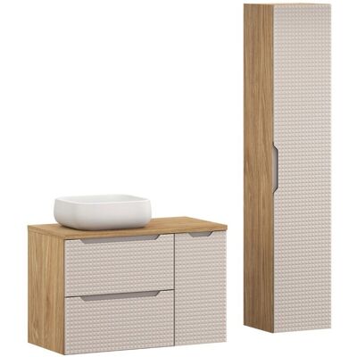 Set mobilier baie Luxor Beige 90 cm, dulap inalt si masca cu lavoar, Comad, MDF/PAL, bej Set mobilier baie Luxor Beige 90 cm, dulap inalt si masca cu lavoar, Comad, MDF/PAL, bej