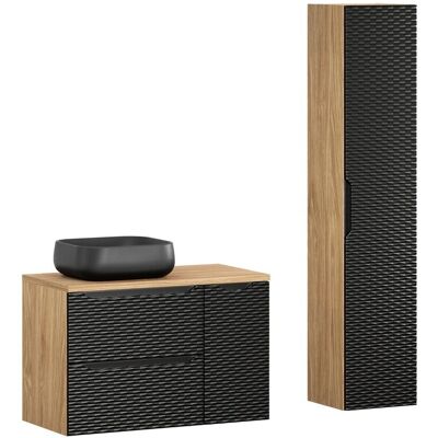 Set mobilier baie Ocean Black 90 cm, dulap inalt si masca cu lavoar, Comad, MDF/PAL, bej Set mobilier baie Ocean Black 90 cm, dulap inalt si masca cu lavoar, Comad, MDF/PAL, bej