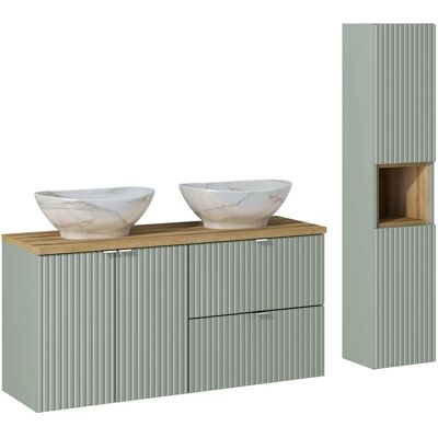 Set mobilier baie Line Reed Green 120 cm, dulap inalt si masca dubla cu lavoar, Comad, MDF/PAL, verde Set mobilier baie Line Reed Green 120 cm, dulap inalt si masca dubla cu lavoar, Comad, MDF/PAL, verde