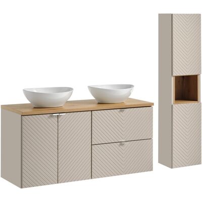 Set mobilier baie Viva Cashmere Lola 120 cm, dulap inalt si masca dubla cu lavoar, Comad, MDF/PAL, casmir Set mobilier baie Viva Cashmere Lola 120 cm, dulap inalt si masca dubla cu lavoar, Comad, MDF/PAL, casmir