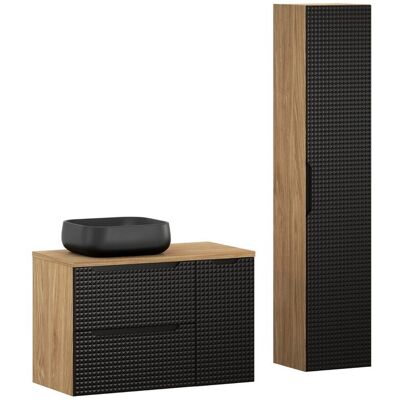 Set mobilier baie Luxor Black 90 cm, dulap inalt si masca cu lavoar, Comad, MDF/PAL, stejar/negru Set mobilier baie Luxor Black 90 cm, dulap inalt si masca cu lavoar, Comad, MDF/PAL, stejar/negru