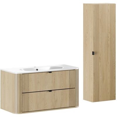 Set mobilier baie, Ovalia Cremona 100 cm, dulap inalt si masca cu lavoar, Comad, MDF/PAL, stejar Set mobilier baie, Ovalia Cremona 100 cm, dulap inalt si masca cu lavoar, Comad, MDF/PAL, stejar