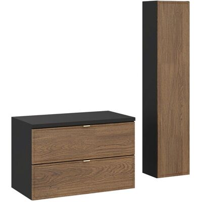 Set mobilier baie Talia Casella 80 cm, dulap inalt si masca lavoar, MDF/PAL, Comad, stejar/negru mat Set mobilier baie Talia Casella 80 cm, dulap inalt si masca lavoar, MDF/PAL, Comad, stejar/negru mat