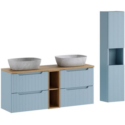 Set mobilier baie Nova Denim Anna 140 cm, dulap inalt si masca dubla cu lavoar, Comad, MDF/PAL, albastru denim Set mobilier baie Nova Denim Anna 140 cm, dulap inalt si masca dubla cu lavoar, Comad, MDF/PAL, albastru denim