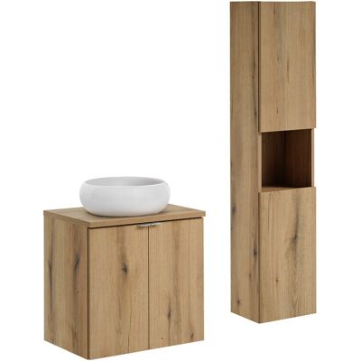 Set mobilier baie, Nova Oak 60 cm D, dulap inalt si masca cu lavoar, Comad, PAL, stejar Set mobilier baie, Nova Oak 60 cm D, dulap inalt si masca cu lavoar, Comad, PAL, stejar